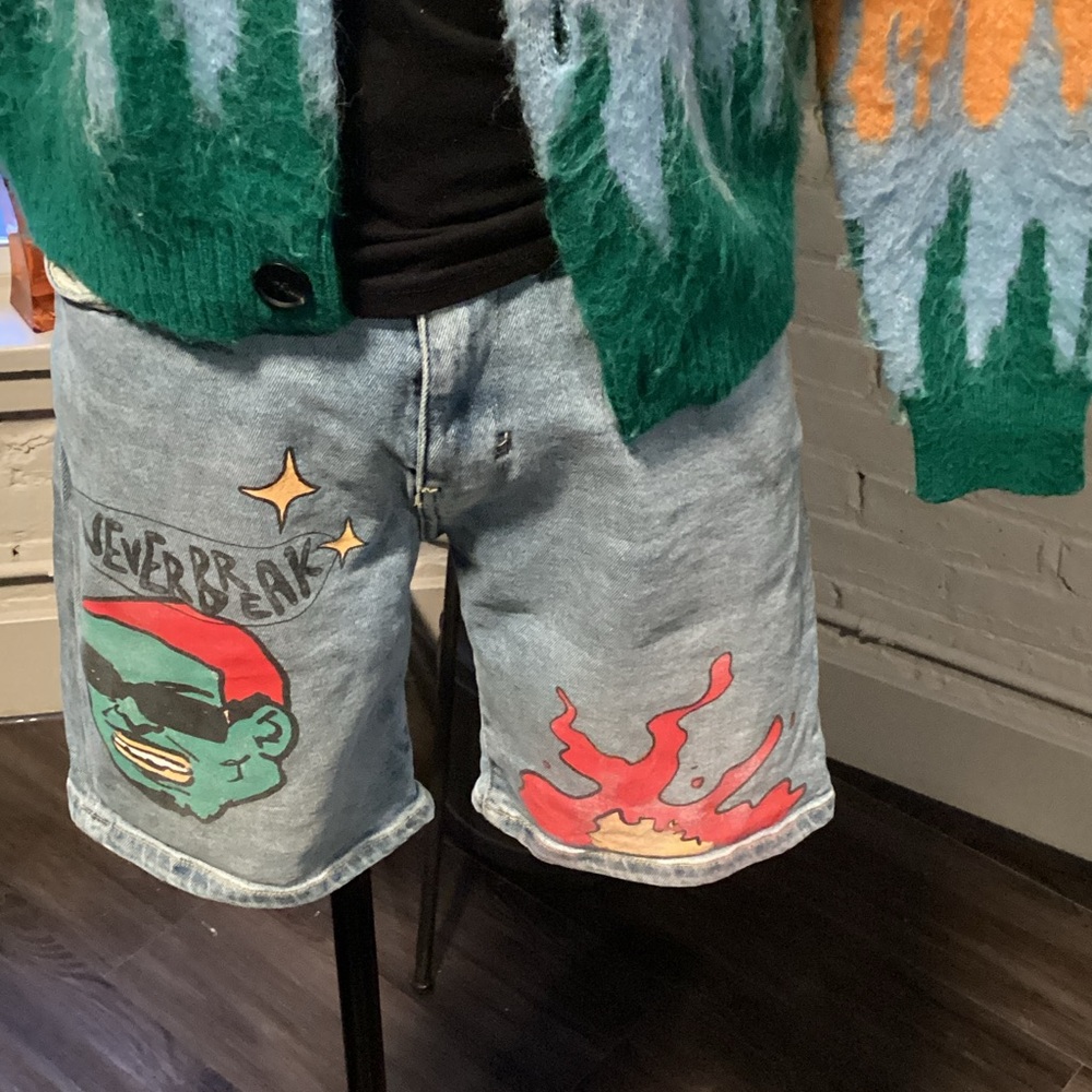 Zara Blue Graphic Jean Shorts